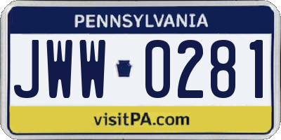 PA license plate JWW0281