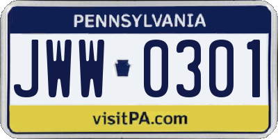 PA license plate JWW0301