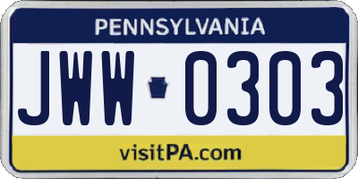 PA license plate JWW0303