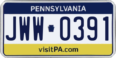 PA license plate JWW0391