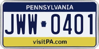 PA license plate JWW0401
