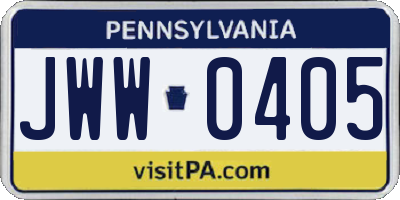 PA license plate JWW0405