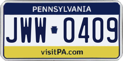 PA license plate JWW0409