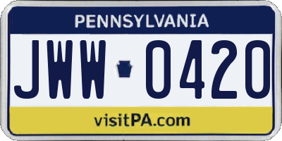 PA license plate JWW0420