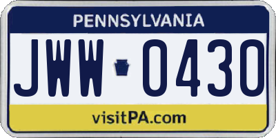 PA license plate JWW0430