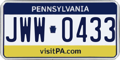 PA license plate JWW0433