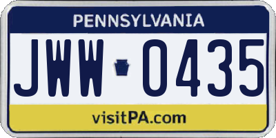 PA license plate JWW0435