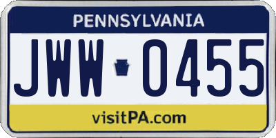 PA license plate JWW0455