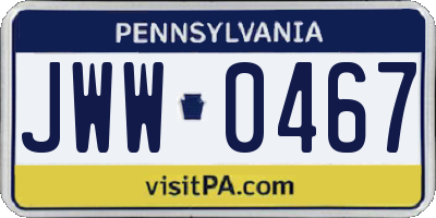 PA license plate JWW0467