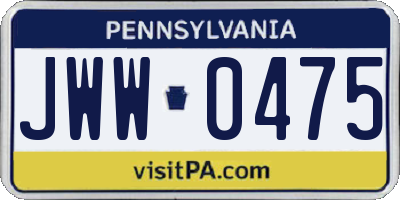 PA license plate JWW0475