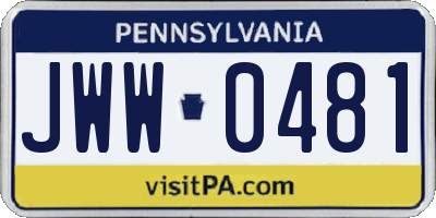PA license plate JWW0481