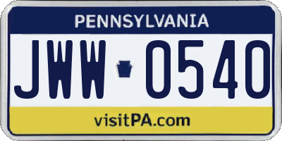 PA license plate JWW0540