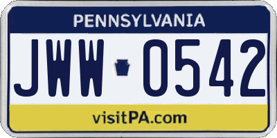 PA license plate JWW0542