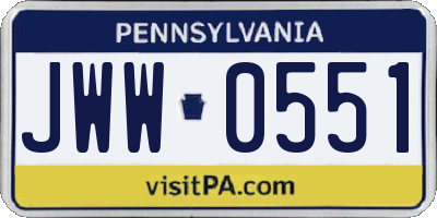 PA license plate JWW0551