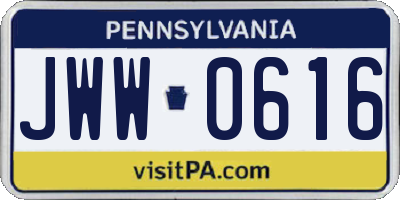 PA license plate JWW0616