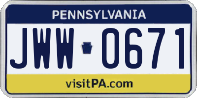 PA license plate JWW0671