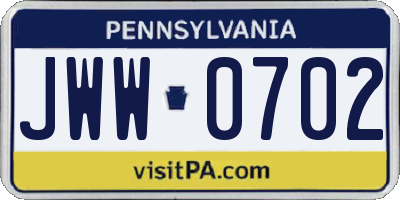 PA license plate JWW0702
