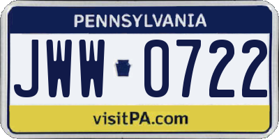 PA license plate JWW0722