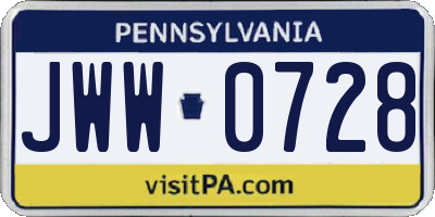 PA license plate JWW0728