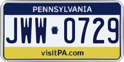 PA license plate JWW0729