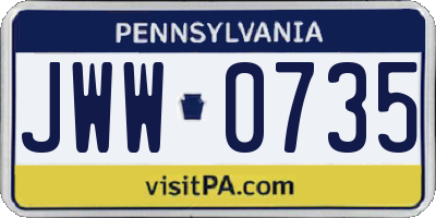 PA license plate JWW0735