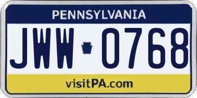 PA license plate JWW0768