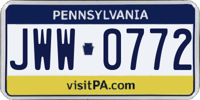 PA license plate JWW0772