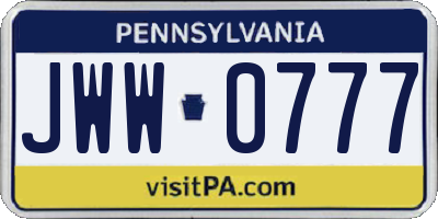 PA license plate JWW0777