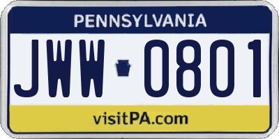 PA license plate JWW0801