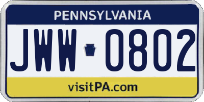 PA license plate JWW0802
