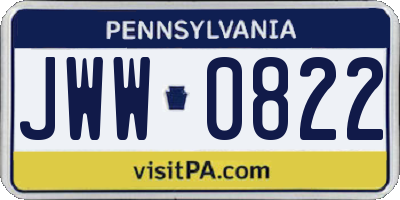 PA license plate JWW0822