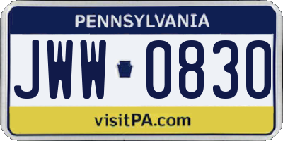 PA license plate JWW0830