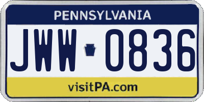 PA license plate JWW0836