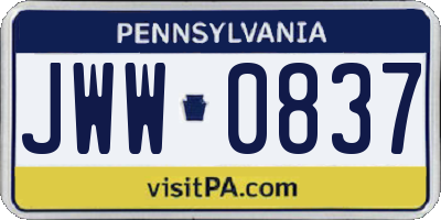 PA license plate JWW0837