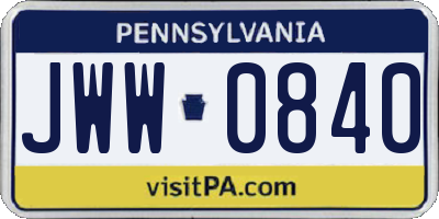 PA license plate JWW0840
