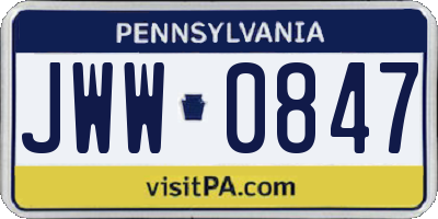 PA license plate JWW0847