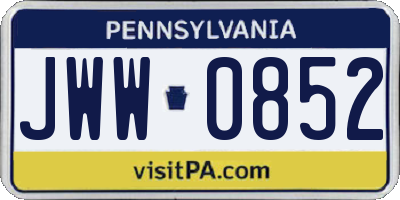 PA license plate JWW0852