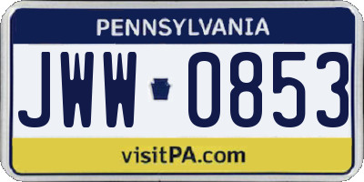 PA license plate JWW0853