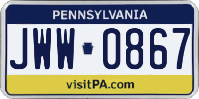 PA license plate JWW0867