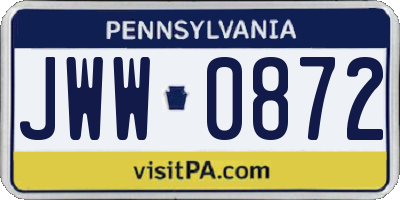 PA license plate JWW0872