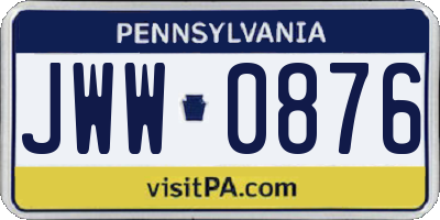 PA license plate JWW0876