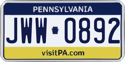 PA license plate JWW0892