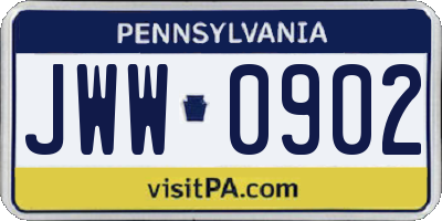 PA license plate JWW0902