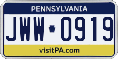 PA license plate JWW0919