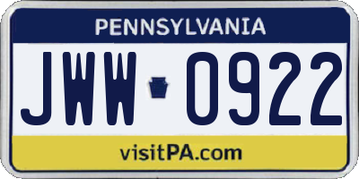 PA license plate JWW0922
