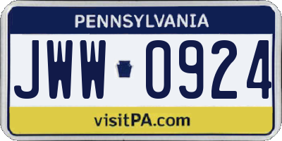 PA license plate JWW0924