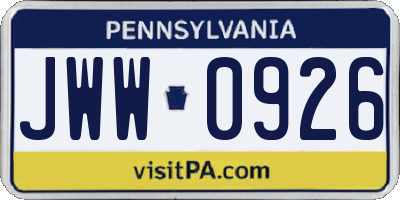 PA license plate JWW0926