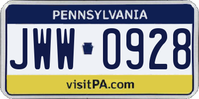 PA license plate JWW0928