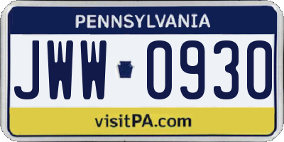 PA license plate JWW0930