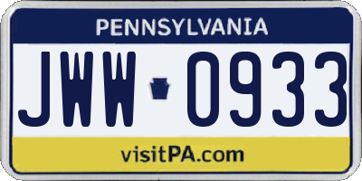 PA license plate JWW0933
